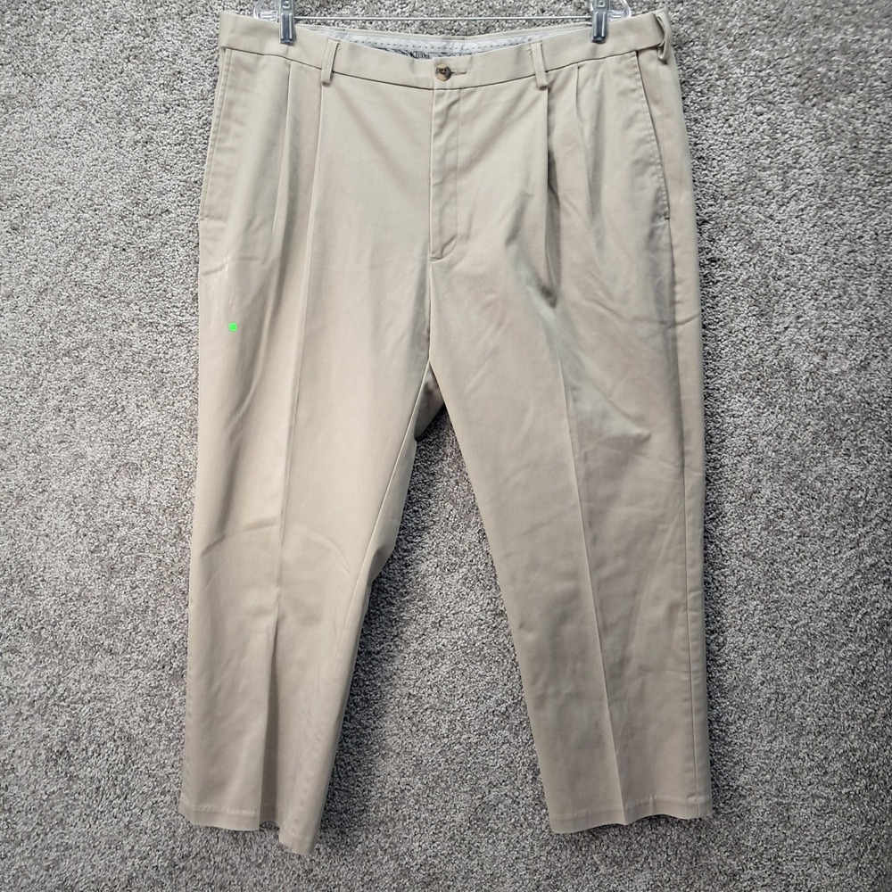 Haggar Mens Premium Khaki Classic Fit Iron Free Pleated Pants Tan 40x29‎ (40x27)